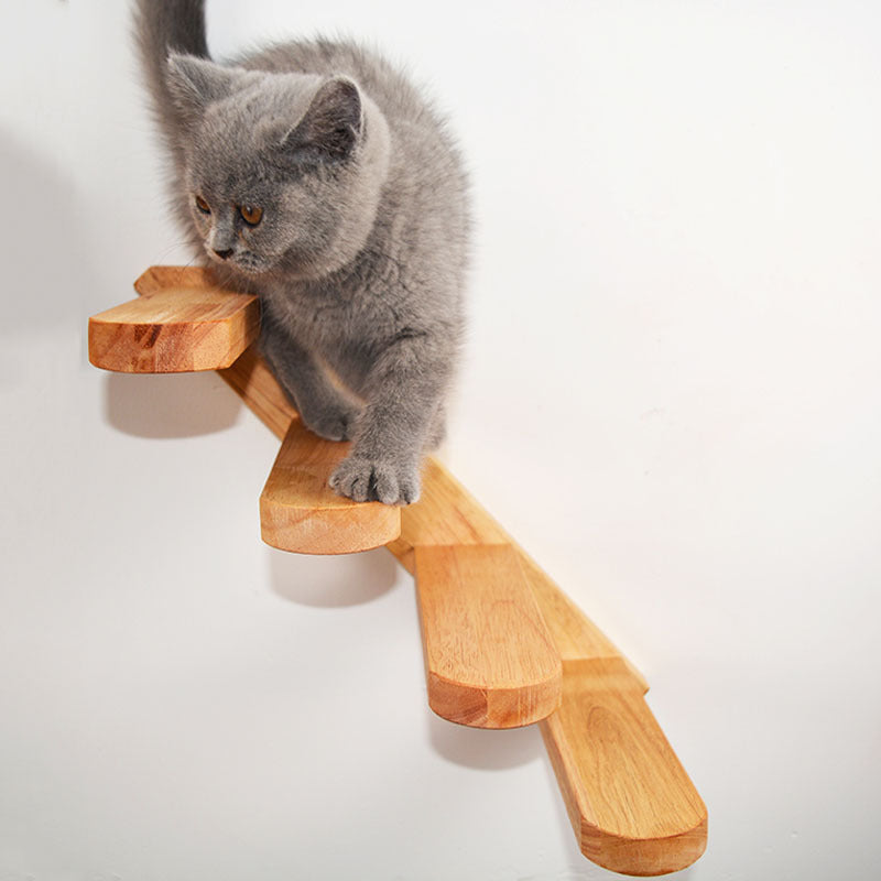Cats Climbing Ladders On Solid Wood Walls, Rubber Wood Springboards And Stair Toys 639543382002