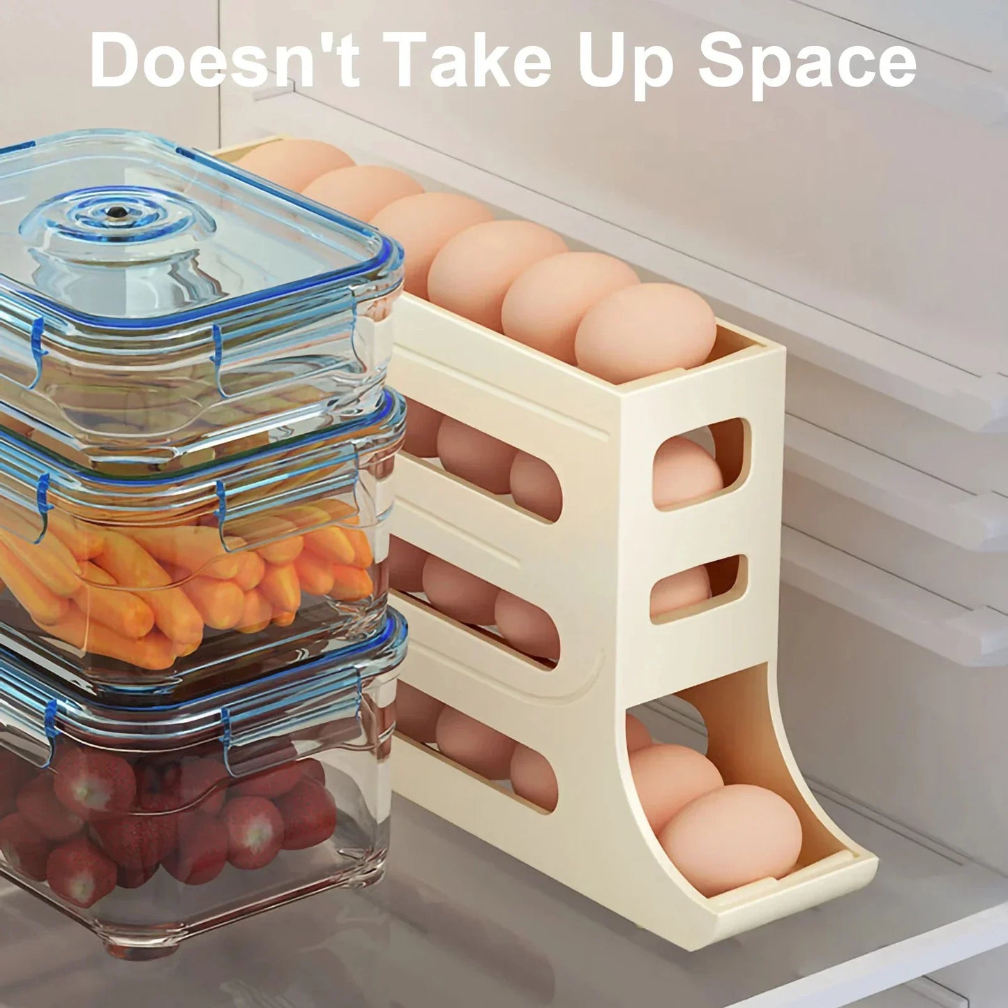 Refrigerator 4-Layer Automatic Egg Roller Sliding Egg Tray Refrigerator Side Door Large Capacity Holder Egg Storage Box Kitch