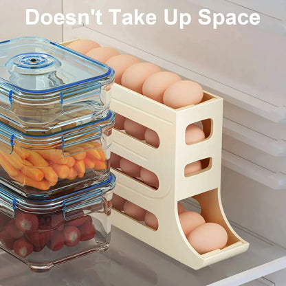 Refrigerator 4-Layer Automatic Egg Roller Sliding Egg Tray Refrigerator Side Door Large Capacity Holder Egg Storage Box Kitch
