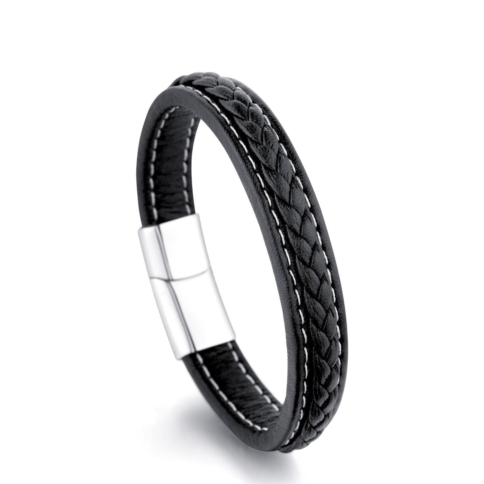 Cross woven design leather bracelet stainless steel magnetic buckle bracelet 639701087434