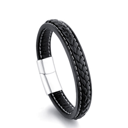 Cross woven design leather bracelet stainless steel magnetic buckle bracelet 639701087434