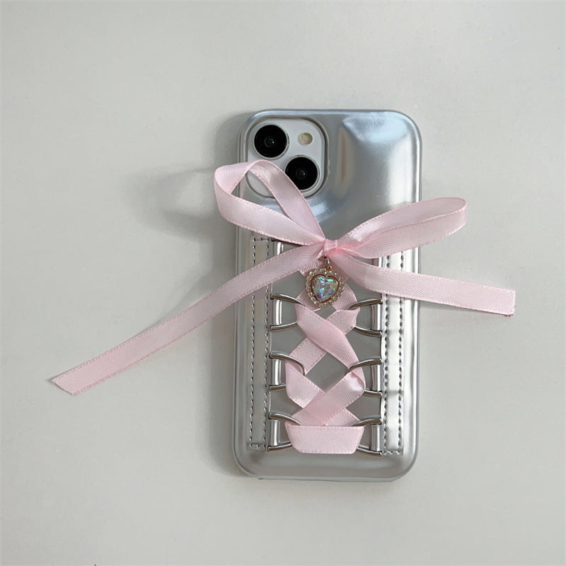 Electroplating Air Cushion Silver Phone Case Shoelace Bow Protective Cover - 图片 8