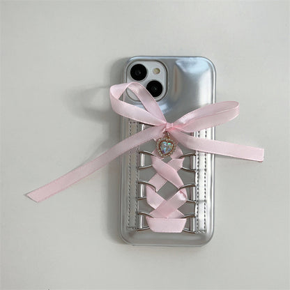 Electroplating Air Cushion Silver Phone Case Shoelace Bow Protective Cover - 图片 8