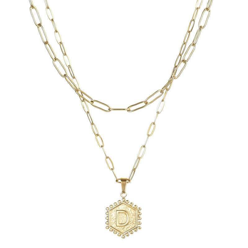 14K Gold Double-layer Combination Necklace Cool Female Letter Stainless Steel Necklace - HD Wireless Product #6
