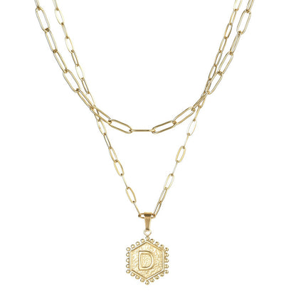 14K Gold Double-layer Combination Necklace Cool Female Letter Stainless Steel Necklace - HD Wireless Product #6