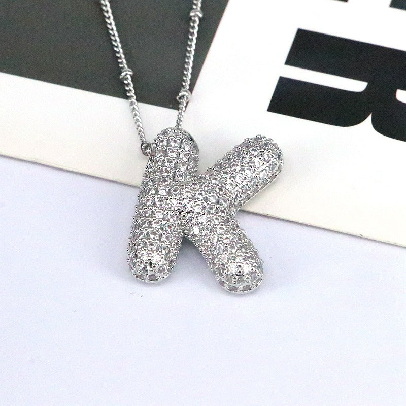 Brass Zircon Bubble Balloon Letter Pendant Necklace For Women 64111f3d 0e77 44d6 852b cc39b85f5616
