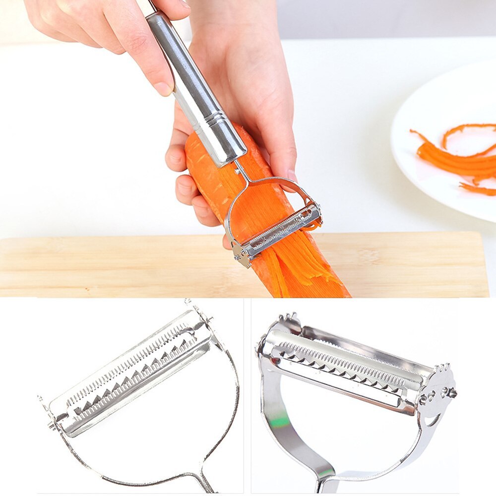 2 in1 Stainless Steel Potato Grater Julienne Peeler Kitchen Accessories Vegetables Peeler Double Planing Grater Kitchen Tools - HD Wireless Product #3