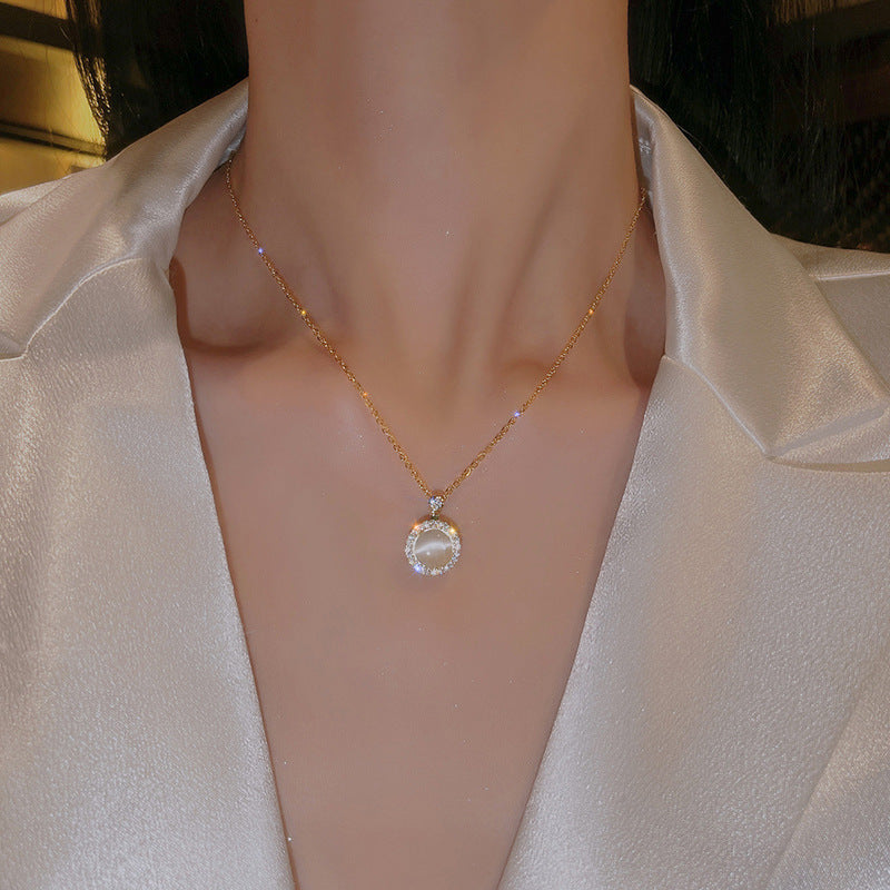 Rotatable Opal Titanium Steel Necklace Female Wild Simple Clavicle Chain 641acf5d 5df1 482b 8f81 4a9cdd0a56b7