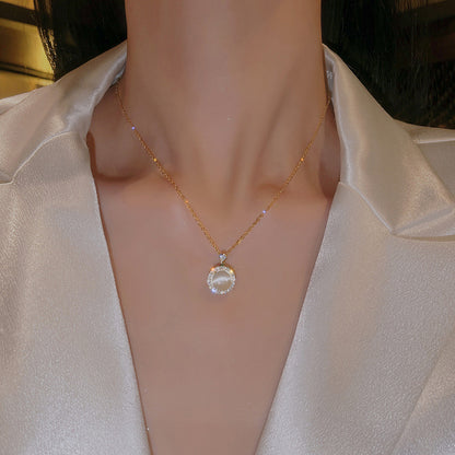 Rotatable Opal Titanium Steel Necklace Female Wild Simple Clavicle Chain 641acf5d 5df1 482b 8f81 4a9cdd0a56b7