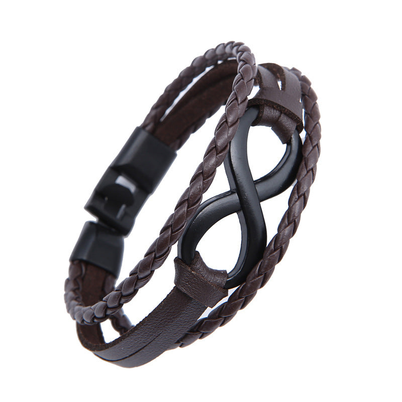 Alloy lucky figure 8 leather bracelet 642165322634