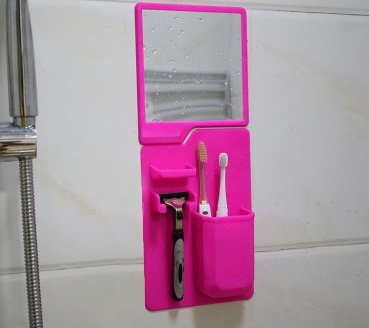 Multi-functional Silicone Toothbrush Holder Mighty Wall Mirror Suction Toothpaste Storage Holder Bathroom Organizer For Showe