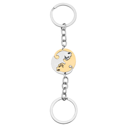 Jovivi 2pcs Yin Yang Cat Key Ring Matching Cute Cat Jigsaw Puzzle Key Chain Stainless Steel Pet Keychain for Couples Lover Gift - 图片 7