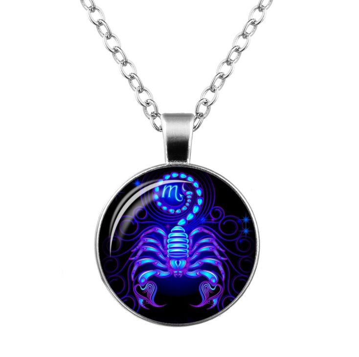Twelve Constellation Time Gemstone Glass Pendant Necklace 6461782630281