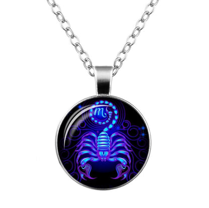 Twelve Constellation Time Gemstone Glass Pendant Necklace 6461782630281
