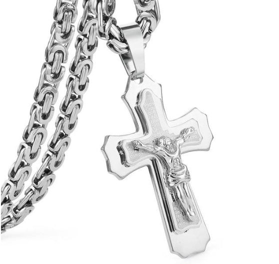 Jesus Bible Scripture Golden Cross Titanium Steel Pendant Necklace 6498344629737
