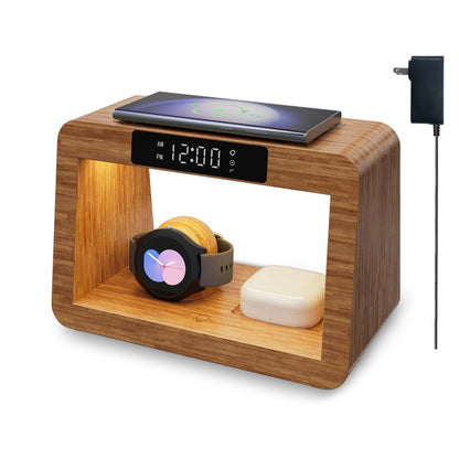 Multifunctional Bamboo Table Lamp Alarm Clock Wireless Charger - 图片 4