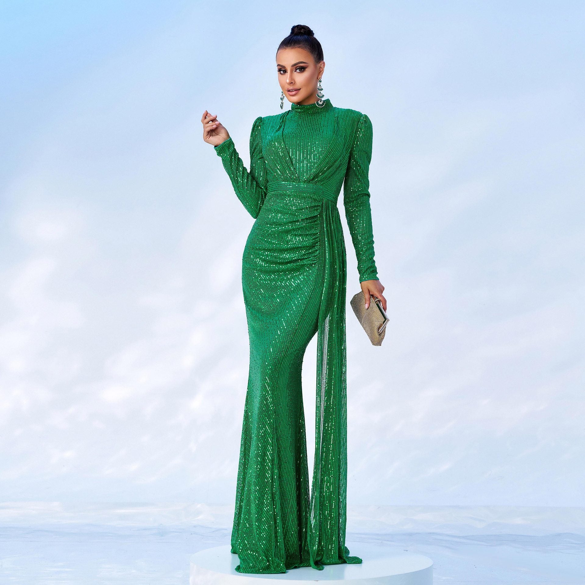 Long Sleeve Round Neck Sexy Slim Long Sequined Banquet Dress 64b92e17 46e0 44d0 b45f 11b910db9ec8