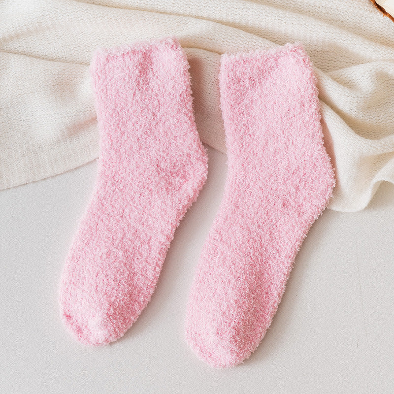 Autumn And Winter Half Velvet Socks Coral Velvet Women's Solid Color Socks Thickened Warm Mid-calf Length Socks 65023a2c 35c0