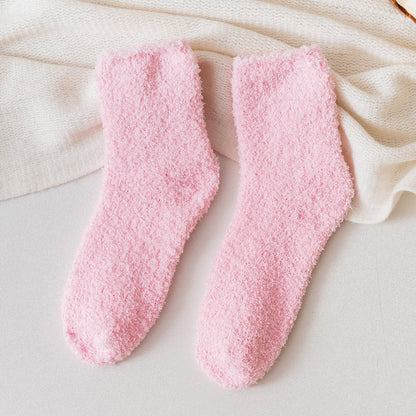 Autumn And Winter Half Velvet Socks Coral Velvet Women's Solid Color Socks Thickened Warm Mid-calf Length Socks 65023a2c 35c0