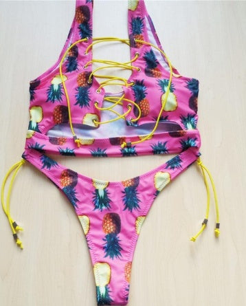 Pineapple Bikini for big boob Women Lace Up Swimwear Thong bikini set two pieces Swimsuit Bathing Suit female 650469269883