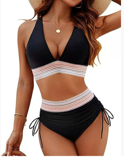 High Waisted Bikini Set With Color Blocking Drawstring Swimsuit 65076783 b7ff 44c3 a780 4539c65237a6
