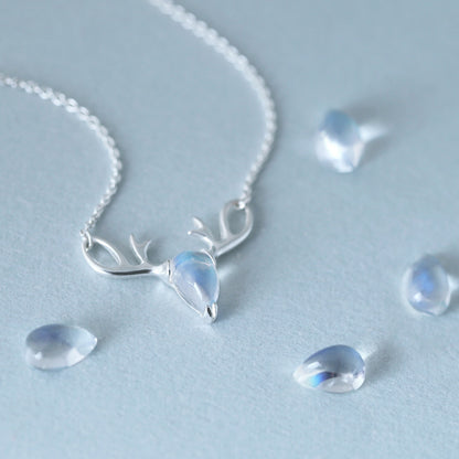 S925 Elk Necklace Forest Moonstone Pendant Clavicle Chain 65110244 305d 4cb3 8232 1c980c080a07
