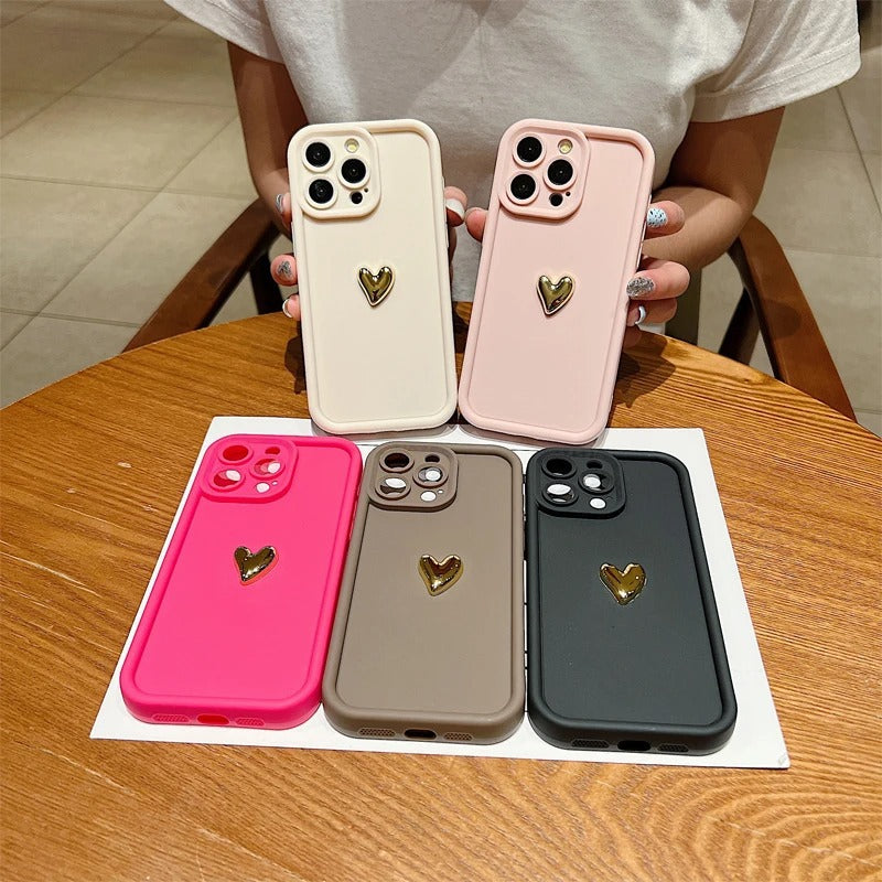Frosted Three-dimensional Electroplating Golden Love All-inclusive Phone Case
