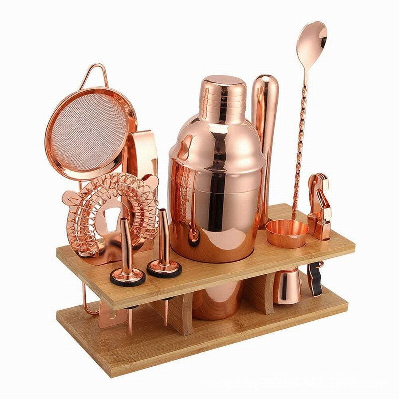 Stainless Steel Cocktail Shaker  with Wooden Stand for Home Bar Party 652958604160