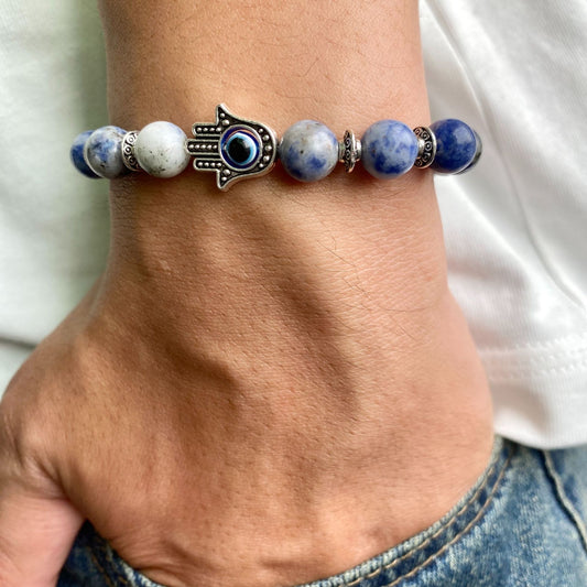 8mm Palm Eye Volcanic Stone Elastic Line Yoga Bracelet - HD Wireless Product #1