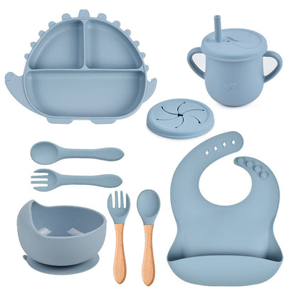 8-piece Children's Silicone Tableware Set Dinosaur Silicone Plate Bib Spoon Fork Cup Baby Silicone Plate - HD Wireless Product #13