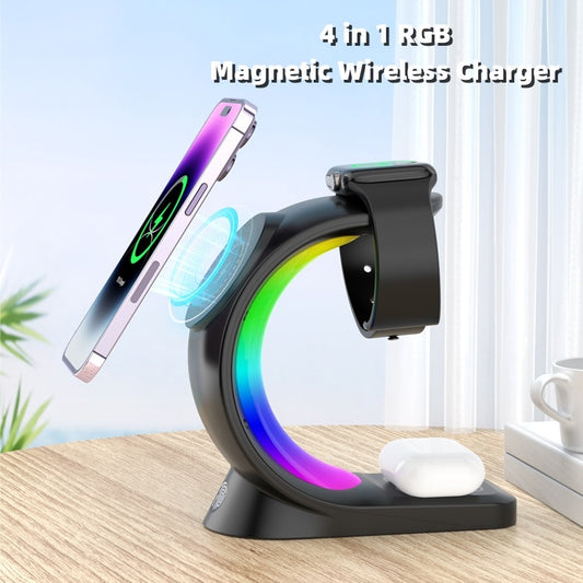 4 In 1 Magnetic Wireless Charger Fast Charging For Smart Phone Atmosphere Light Charging Station For Airpods Pro I-phone Watch - HD Wireless Product #1