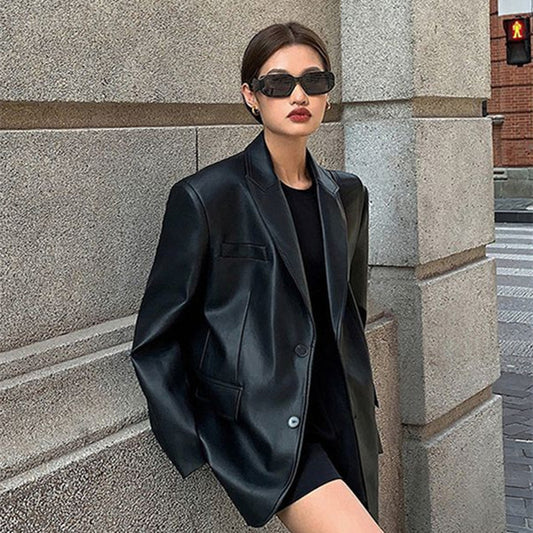 Women's Black Pu Suit Leather Coat 656cc167 309f 4a0b 93b3 d9d59ea868dc