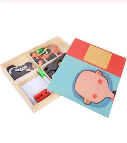 Montessori Magnetic Fun Puzzle Children's Wooden Puzzle Box Game Cartoon Educational Painting Toys For Children Gift Antistre
