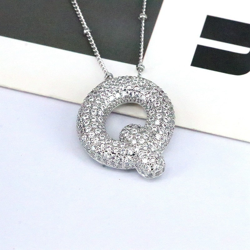 Brass Zircon Bubble Balloon Letter Pendant Necklace For Women 65ad3075 a52f 4991 82ee fa214b652f0d