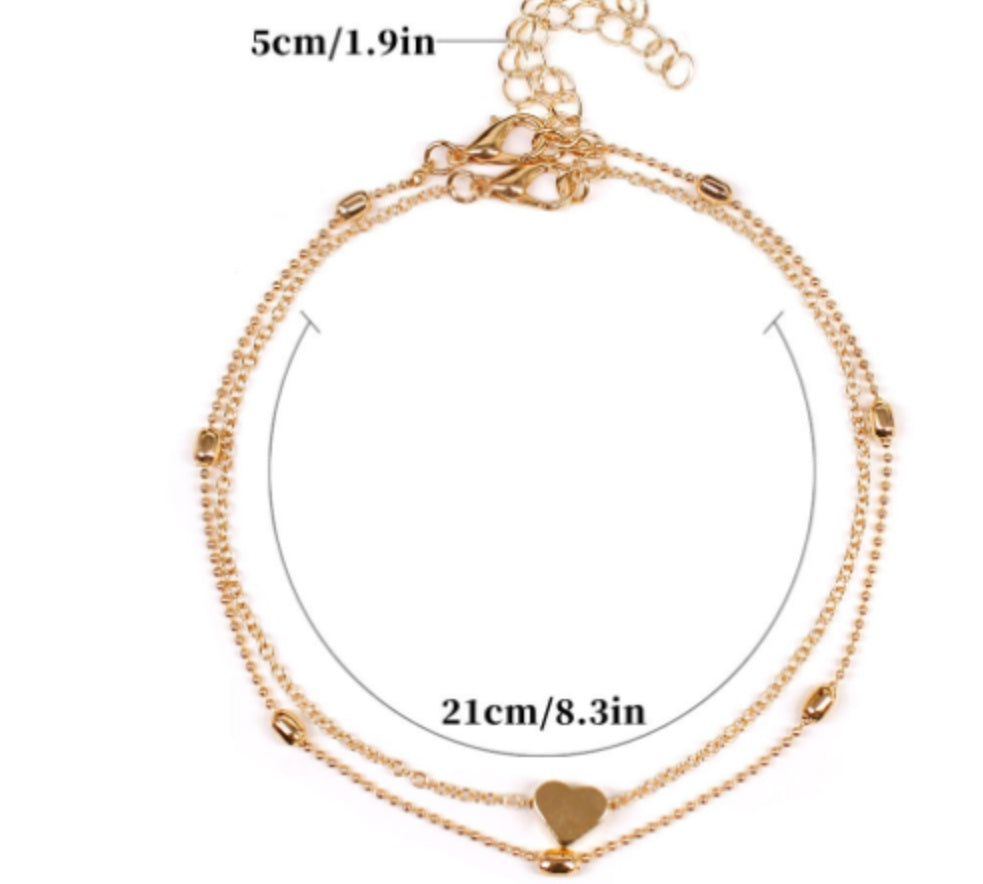 Double-layered anklet Retro beach ball chain heart-shaped anklet 65cf0b3d b5ab 4e5c 9b08 d82ab8918302