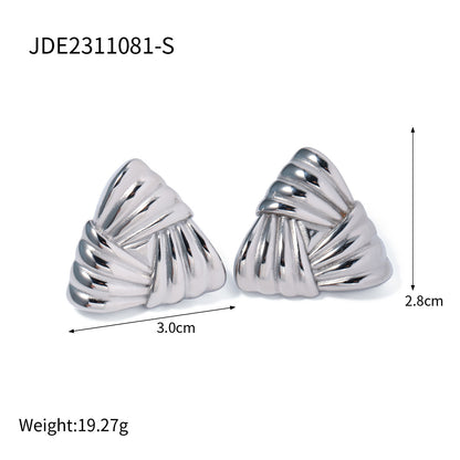 18k Gold Stainless Steel Woven Texture Triangular Earrings - HD Wireless Product #7