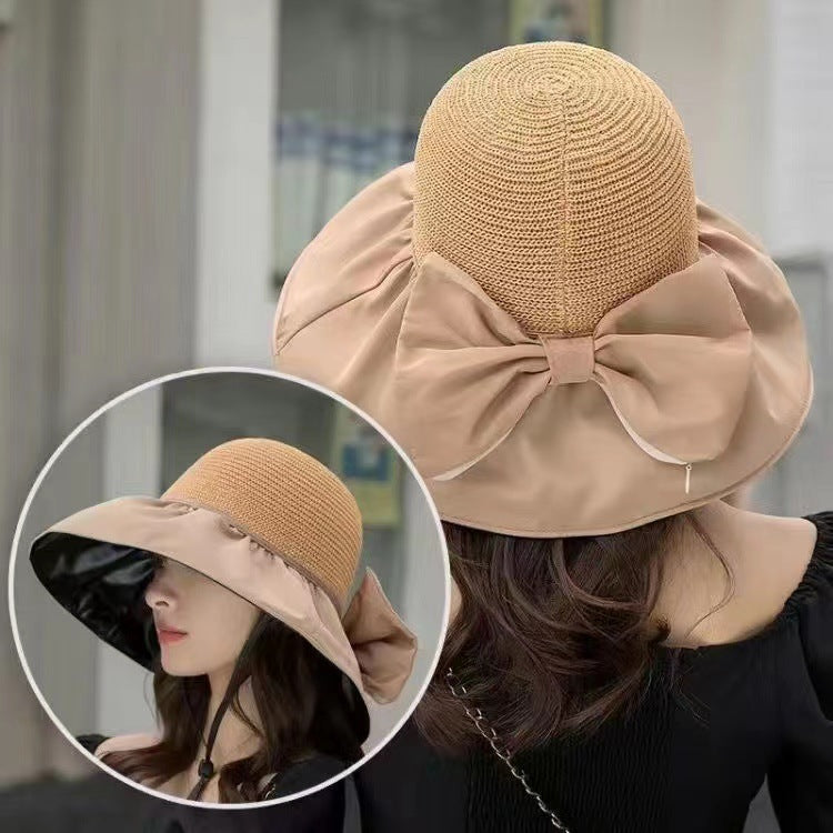 Summer Straw Sunhat With Large Brim And Big Bow Anti-UV Fisherman Hat Outdoor Sunshade And Face Protection Hat 6612bfd3 88d1 