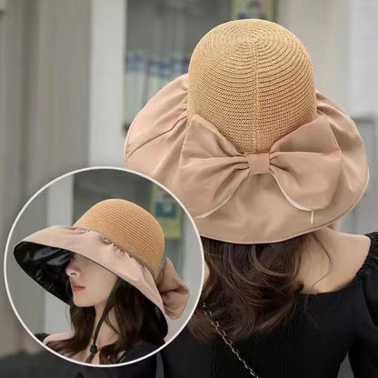 Summer Straw Sunhat With Large Brim And Big Bow Anti-UV Fisherman Hat Outdoor Sunshade And Face Protection Hat 6612bfd3 88d1 