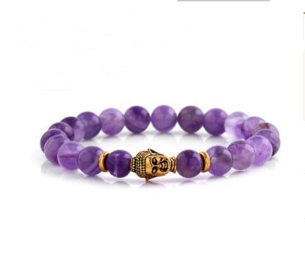 Natural Amethyst Buddha Head Bracelet Amethyst Stone Bead Bracelet 6629296378380