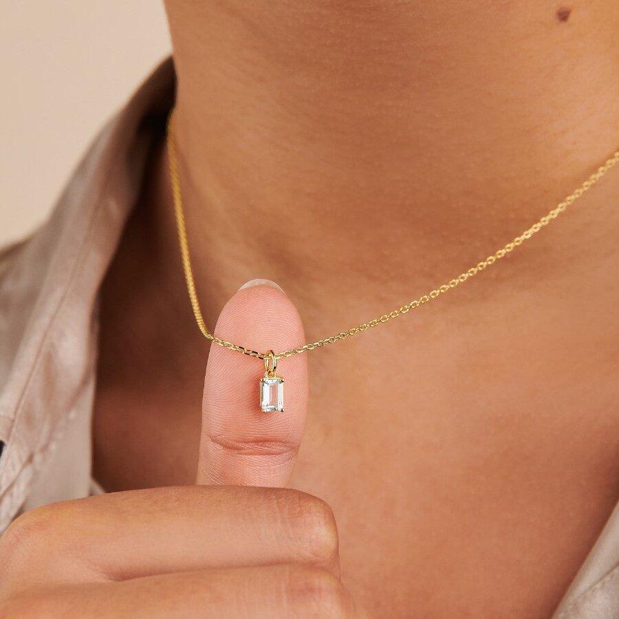 Rectangular 12month Birthday Stone Pendant Colorful Zircon Clavicle Chain 662f7a9e 38ae 4544 8300 547826b58a87
