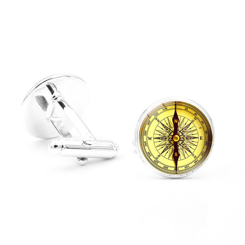 Fashion Compass Time Gem Metal Cufflinks 663952561046