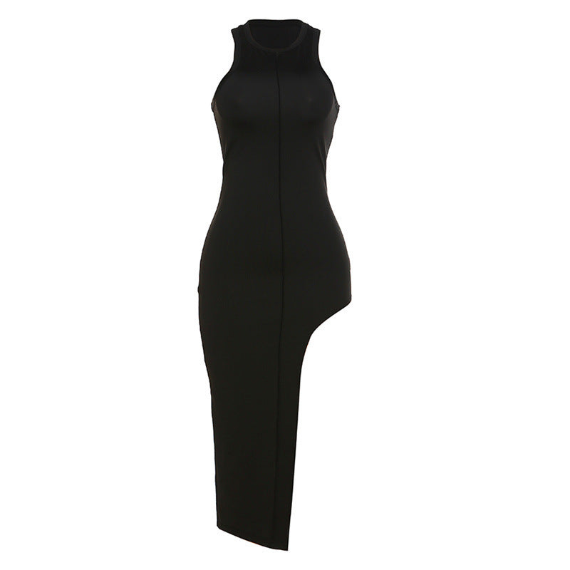 Women's Fashion Simple Round Neck Sleeveless Splicing Slim Dress 66451ed0 84df 4ec3 9a38 a836d727110b