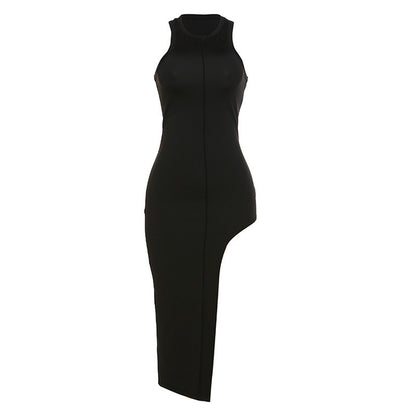 Women's Fashion Simple Round Neck Sleeveless Splicing Slim Dress 66451ed0 84df 4ec3 9a38 a836d727110b