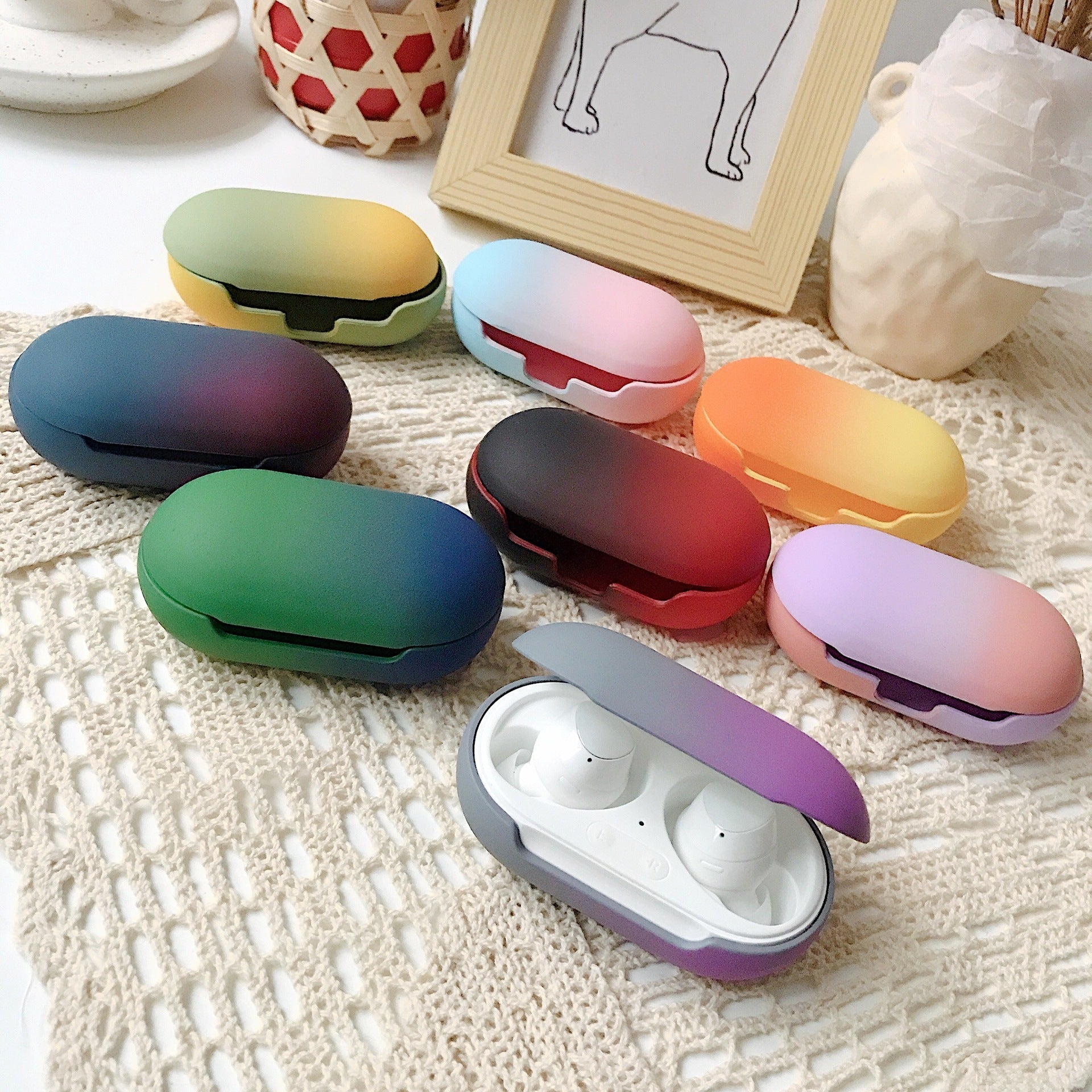 Gradient Rainbow Hard Shell Solid Color Earphone Protective Case - 图片 4