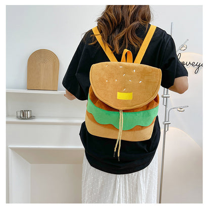 Cute Hamburger Plush Backpack Soft Cartoon Burger Plush Coin Purse Girls Kindergarten School Bookbag Children Kids Pack