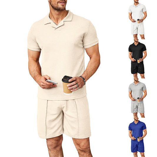 Summer New Waffle V-neck Polo Shirt Men's Suit 66779344 8d5b 4b0d a54a bd2e486f166b
