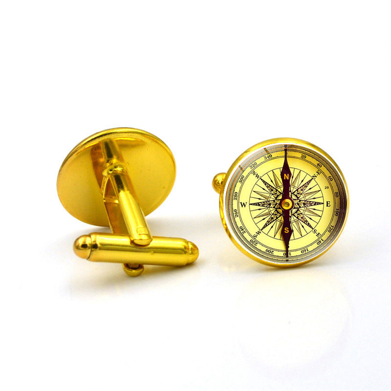 Fashion Compass Time Gem Metal Cufflinks 6683547152177