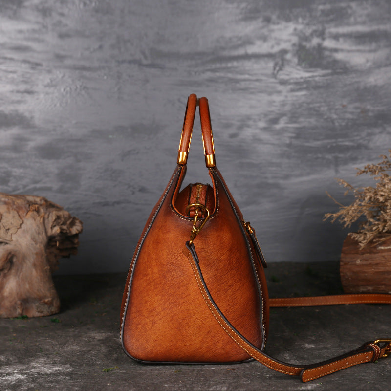 Genuine Embossed Leather Messenger Top Handle Bag Retro Handbag Totem Pattern High Quality Natural Skin Women Shoulder Tote B