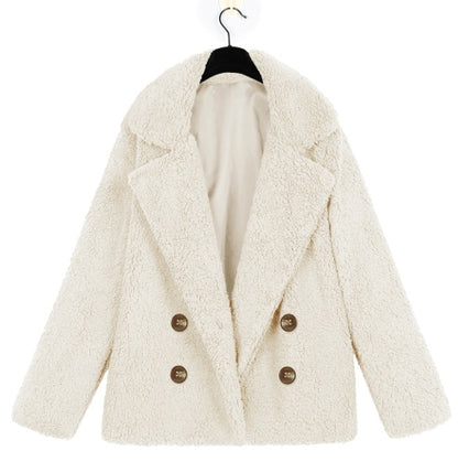 Autumn and Winter Women's Plush Button Lapels Pocket Coat Shirt 671096399307