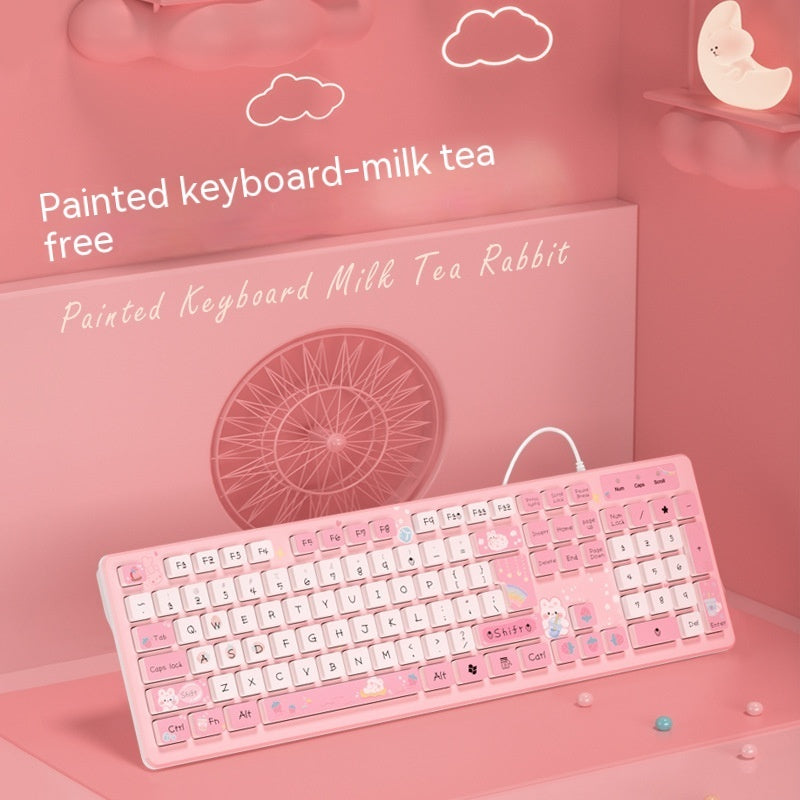 Milk Tea Rabbit Cute Chocolate Wired Keyboard - 图片 1